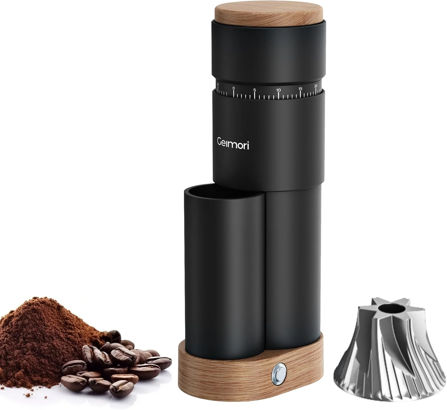 Wirsh Geimori T38 Plus grinder showcasing its compact design and premium build