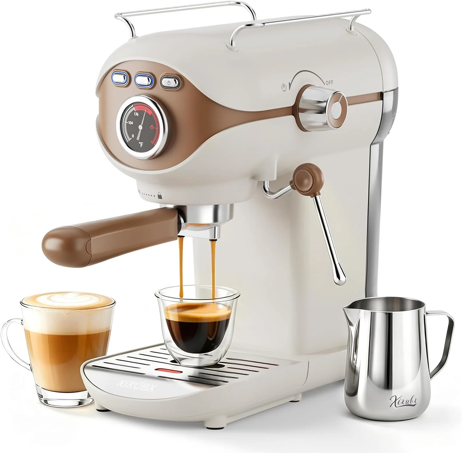 XIXUBX Espresso Machine front view showcasing its compact vertical design