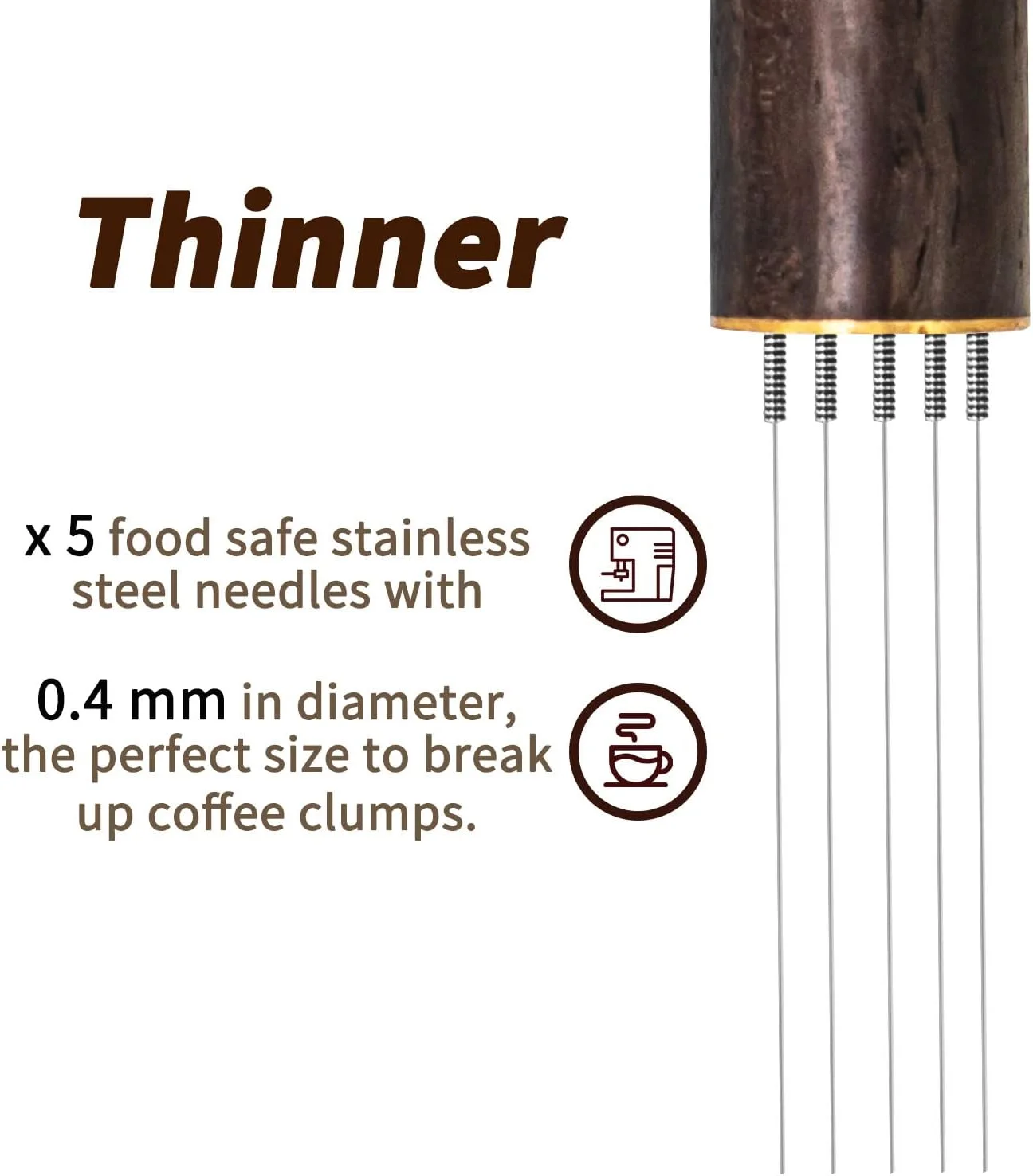 The Zolunu 5-needle espresso stirrer in use with a portafilter