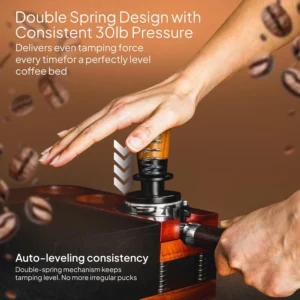 53.3mm Calibrated Espresso Tamper - 30lb Spring Loaded Auto-Leveling Coffee Tamper with Walnut Handle & Ripple Stainless Steel Base for 54mm Portafilters view 3