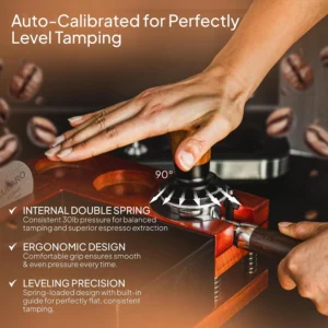 53.3mm Calibrated Espresso Tamper - 30lb Spring Loaded Auto-Leveling Coffee Tamper with Walnut Handle & Ripple Stainless Steel Base for 54mm Portafilters view 4