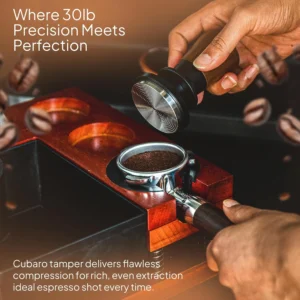 53.3mm Calibrated Espresso Tamper - 30lb Spring Loaded Auto-Leveling Coffee Tamper with Walnut Handle & Ripple Stainless Steel Base for 54mm Portafilters view 5