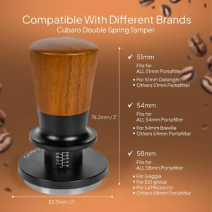 53.3mm Calibrated Espresso Tamper - 30lb Spring Loaded Auto-Leveling Coffee Tamper with Walnut Handle & Ripple Stainless Steel Base for 54mm Portafilters view 7