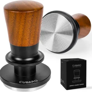 53.3mm Calibrated Espresso Tamper - 30lb Spring Loaded Auto-Leveling Coffee Tamper with Walnut Handle & Ripple Stainless Steel Base for 54mm Portafilters