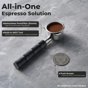 54mm Bottomless Portafilter with Integrated WDT Tool & Puck Screen - Compatible with Breville Barista Express, Pro, Touch, Bambino - Eliminate Channeling view 7