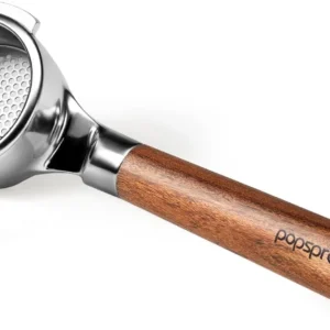 58mm Bottomless Portafilter with Walnut Wood Handle & Filter Basket, Compatible with E61, Flair 58, ECM, Rocket, Sanremo, Slayer Coffee Machines view 1