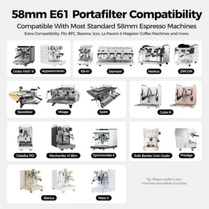 58mm Bottomless Portafilter with Walnut Wood Handle & Filter Basket, Compatible with E61, Flair 58, ECM, Rocket, Sanremo, Slayer Coffee Machines view 5