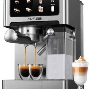 AIRMSEN 20 Bar Espresso Machine with Automatic Milk Frother, Cappuccino & Latte Coffee Maker with Quick Brew Dual Boiler (1350W + 1000W), Stainless Steel, 60oz Water Tank, Touchscreen view 1