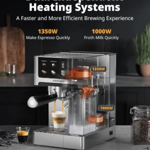 AIRMSEN 20 Bar Espresso Machine with Automatic Milk Frother, Cappuccino & Latte Coffee Maker with Quick Brew Dual Boiler (1350W + 1000W), Stainless Steel, 60oz Water Tank, Touchscreen view 2