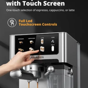 AIRMSEN 20 Bar Espresso Machine with Automatic Milk Frother, Cappuccino & Latte Coffee Maker with Quick Brew Dual Boiler (1350W + 1000W), Stainless Steel, 60oz Water Tank, Touchscreen view 7
