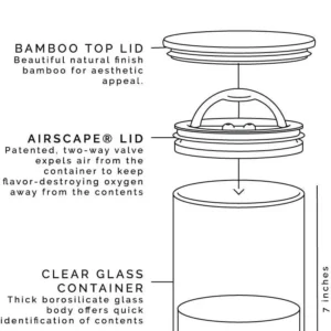 AirScape Glass Food Storage Canister - Glass Storage With US Patented Airless Inner Lid & Bamboo Top Lid - Preserves Food Freshness (Medium 7-Inch) view 7