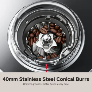 AMZCHEF Conical Burr Coffee Grinder, Espresso Grinder with 45 Grind Settings, Anti-Static Electric Coffee Bean Mill with Touchscreen Timer, 40mm Stainless Steel Burr view 5