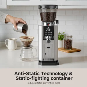 AMZCHEF Conical Burr Coffee Grinder, Espresso Grinder with 45 Grind Settings, Anti-Static Electric Coffee Bean Mill with Touchscreen Timer, 40mm Stainless Steel Burr view 6
