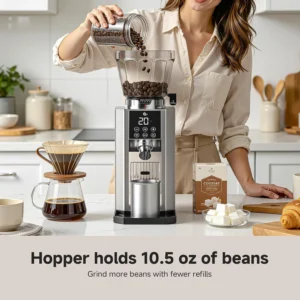 AMZCHEF Conical Burr Coffee Grinder, Espresso Grinder with 45 Grind Settings, Anti-Static Electric Coffee Bean Mill with Touchscreen Timer, 40mm Stainless Steel Burr view 7