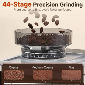 AMZCHEF Espresso Machine With Grinder, 190℉-201℉ Temp Control Coffee machine with 44 Grind Setting, Milk Frother, Touch Screen, Cold Brew, Sliver view 2