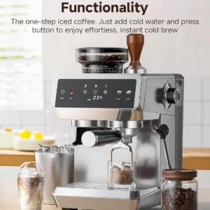 AMZCHEF Espresso Machine With Grinder, 190℉-201℉ Temp Control Coffee machine with 44 Grind Setting, Milk Frother, Touch Screen, Cold Brew, Sliver view 5