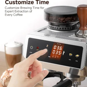 AMZCHEF Espresso Machine With Grinder, 190℉-201℉ Temp Control Coffee machine with 44 Grind Setting, Milk Frother, Touch Screen, Cold Brew, Sliver view 7