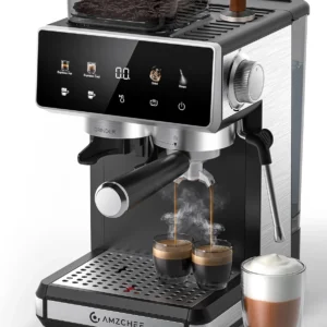 AMZCHEF Espresso Machine with Grinder, 3 Temp 197-205℉ Professional Espresso Machine, 3-10s Pre-Infusion, 20 Grind Settings, Latte Cappuccino Maker Home Barista, Black view 1