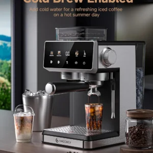 AMZCHEF Espresso Machine with Grinder, 3 Temp 197-205℉ Professional Espresso Machine, 3-10s Pre-Infusion, 20 Grind Settings, Latte Cappuccino Maker Home Barista, Black view 7