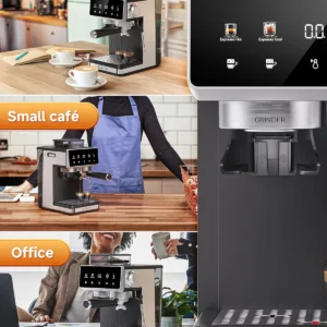 AMZCHEF Espresso Machine with Grinder, 3 Temp 197-205℉ Professional Espresso Machine, 3-10s Pre-Infusion, 20 Grind Settings, Latte Cappuccino Maker Home Barista, Black