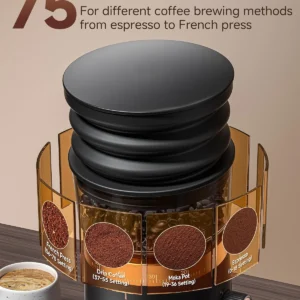 AMZCHEF Single Dose Coffee Grinder with 75 Settings & 40mm Burrs | Anti-Static Espresso Grinder for Home Use | Low Retention Magnetic Outlet | Quiet DC Motor | Vacuum Dosing Cup | LED Light view 2