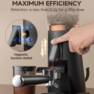 AMZCHEF Single Dose Coffee Grinder with 75 Settings & 40mm Burrs | Anti-Static Espresso Grinder for Home Use | Low Retention Magnetic Outlet | Quiet DC Motor | Vacuum Dosing Cup | LED Light view 6