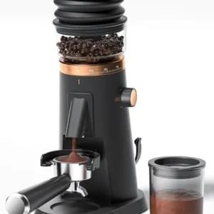 AMZCHEF Single Dose Coffee Grinder with 75 Settings & 40mm Burrs | Anti-Static Espresso Grinder for Home Use | Low Retention Magnetic Outlet | Quiet DC Motor | Vacuum Dosing Cup | LED Light