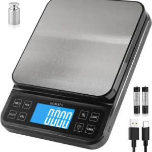 BOMATA Large Kitchen Scale with 0.1g/0.001oz High Precision, 5kg/11lb Bakery Scale with% Percentage Function, USB Rechargeable, Full-View Angle LCD with Backlight, Stainless Steel Pan view 1