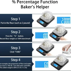 BOMATA Large Kitchen Scale with 0.1g/0.001oz High Precision, 5kg/11lb Bakery Scale with% Percentage Function, USB Rechargeable, Full-View Angle LCD with Backlight, Stainless Steel Pan view 4
