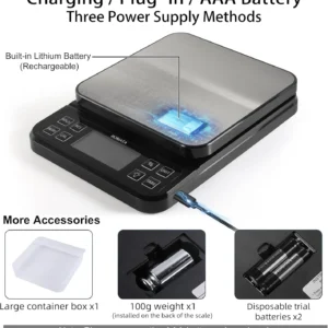 BOMATA Large Kitchen Scale with 0.1g/0.001oz High Precision, 5kg/11lb Bakery Scale with% Percentage Function, USB Rechargeable, Full-View Angle LCD with Backlight, Stainless Steel Pan view 5