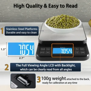 BOMATA Large Kitchen Scale with 0.1g/0.001oz High Precision, 5kg/11lb Bakery Scale with% Percentage Function, USB Rechargeable, Full-View Angle LCD with Backlight, Stainless Steel Pan view 6