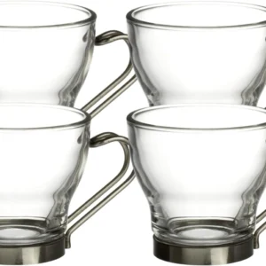 Bormioli Rocco Verdi Espresso Cup With Stainless Steel Handle, Set of 4, Gift Boxed, 3.5 ounces view 1