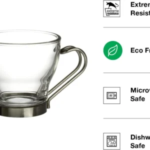 Bormioli Rocco Verdi Espresso Cup With Stainless Steel Handle, Set of 4, Gift Boxed, 3.5 ounces view 4
