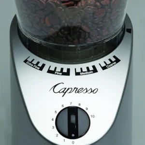 Capresso 560.04 Infinity Conical Burr Grinder, Brushed Silver view 6