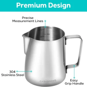 CASABREWS CASMP350 Milk Frothing Pitcher with Sharp Spout, 350ml (12oz) | Stainless Steel, for Cappuccino or Latte Art, V-Sharp Mouth Design, Ergonomic Handle, Easy To Clean view 2
