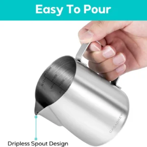 CASABREWS CASMP350 Milk Frothing Pitcher with Sharp Spout, 350ml (12oz) | Stainless Steel, for Cappuccino or Latte Art, V-Sharp Mouth Design, Ergonomic Handle, Easy To Clean view 3