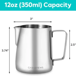 CASABREWS CASMP350 Milk Frothing Pitcher with Sharp Spout, 350ml (12oz) | Stainless Steel, for Cappuccino or Latte Art, V-Sharp Mouth Design, Ergonomic Handle, Easy To Clean view 5