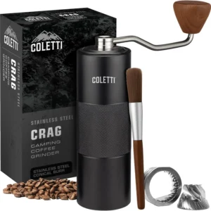 COLETTI Crag Manual Coffee Grinder — Hand Coffee Grinder — CNC Burr Precision Hand Grind, Heavy Duty for Travel, Camping, Hiking & Adventure – Includes Brush [Black Coat] view 1