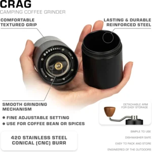 COLETTI Crag Manual Coffee Grinder — Hand Coffee Grinder — CNC Burr Precision Hand Grind, Heavy Duty for Travel, Camping, Hiking & Adventure – Includes Brush [Black Coat] view 2