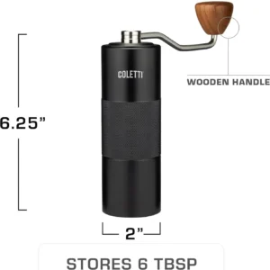COLETTI Crag Manual Coffee Grinder — Hand Coffee Grinder — CNC Burr Precision Hand Grind, Heavy Duty for Travel, Camping, Hiking & Adventure – Includes Brush [Black Coat] view 4