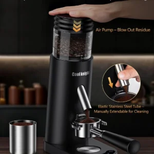 COOL KNIGHT Rechargeable Conical Burr Coffee Grinder, 60 Grind Settings & 5–98 Level Timer, Espresso Grinder with Bellows Hopper and Portafilter Holder, Easy to Clean view 5
