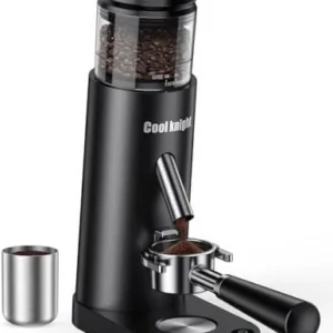 COOL KNIGHT Rechargeable Conical Burr Coffee Grinder, 60 Grind Settings & 5–98 Level Timer, Espresso Grinder with Bellows Hopper and Portafilter Holder, Easy to Clean