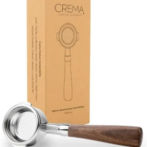 CREMA Coffee Products 58mm Bottomless Naked Portafilter | Compatible with 58mm Breville Machines | Includes Double Shot Filter Basket | Walnut view 1