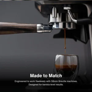 CREMA Coffee Products 58mm Bottomless Naked Portafilter | Compatible with 58mm Breville Machines | Includes Double Shot Filter Basket | Walnut view 3