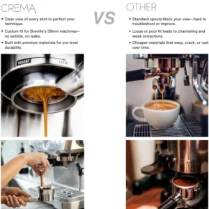 CREMA Coffee Products 58mm Bottomless Naked Portafilter | Compatible with 58mm Breville Machines | Includes Double Shot Filter Basket | Walnut view 5
