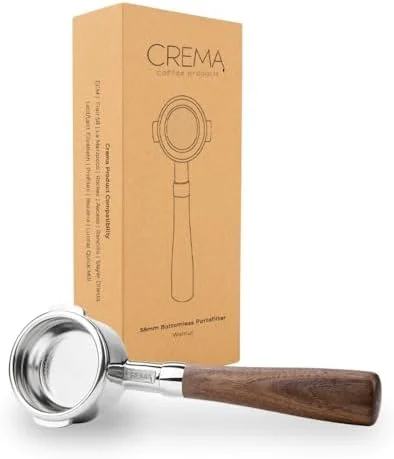 CREMA Coffee Products 58mm Bottomless Naked Portafilter | Compatible with 58mm Breville Machines | Includes Double Shot Filter Basket | Walnut view 7