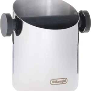 De'Longhi Knock Box for Coffee & Espresso Grounds, Easy & Mess-Free Disposal of Coffee Puck, Removable Bar and Non-Slip Base, Dishwasher Safe, Stainless Steel, 4-inch diameter,Silver view 1