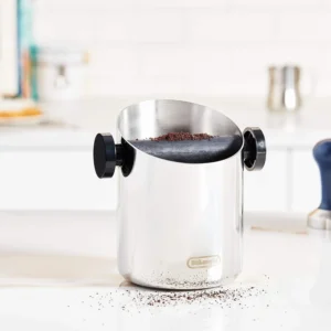 De'Longhi Knock Box for Coffee & Espresso Grounds, Easy & Mess-Free Disposal of Coffee Puck, Removable Bar and Non-Slip Base, Dishwasher Safe, Stainless Steel, 4-inch diameter,Silver view 2