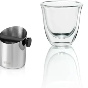 De'Longhi Knock Box for Coffee & Espresso Grounds, Easy & Mess-Free Disposal of Coffee Puck, Removable Bar and Non-Slip Base, Dishwasher Safe, Stainless Steel, 4-inch diameter,Silver