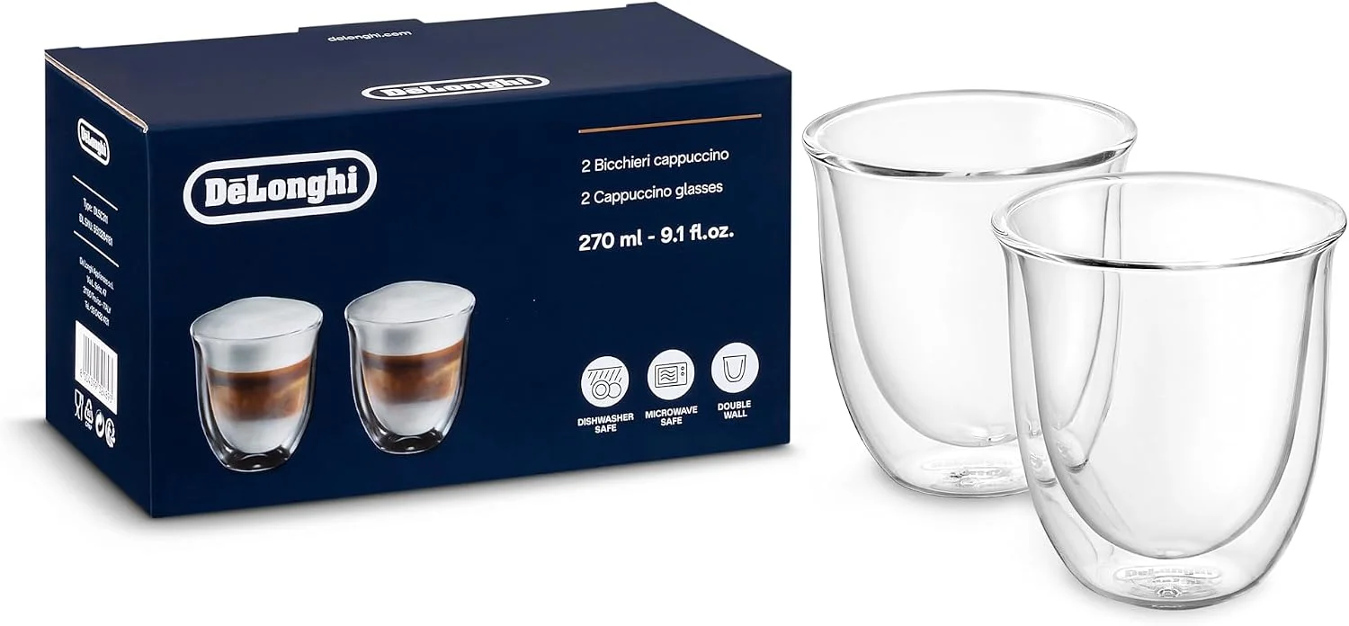Serving espresso macchiato in DeLonghi glasses